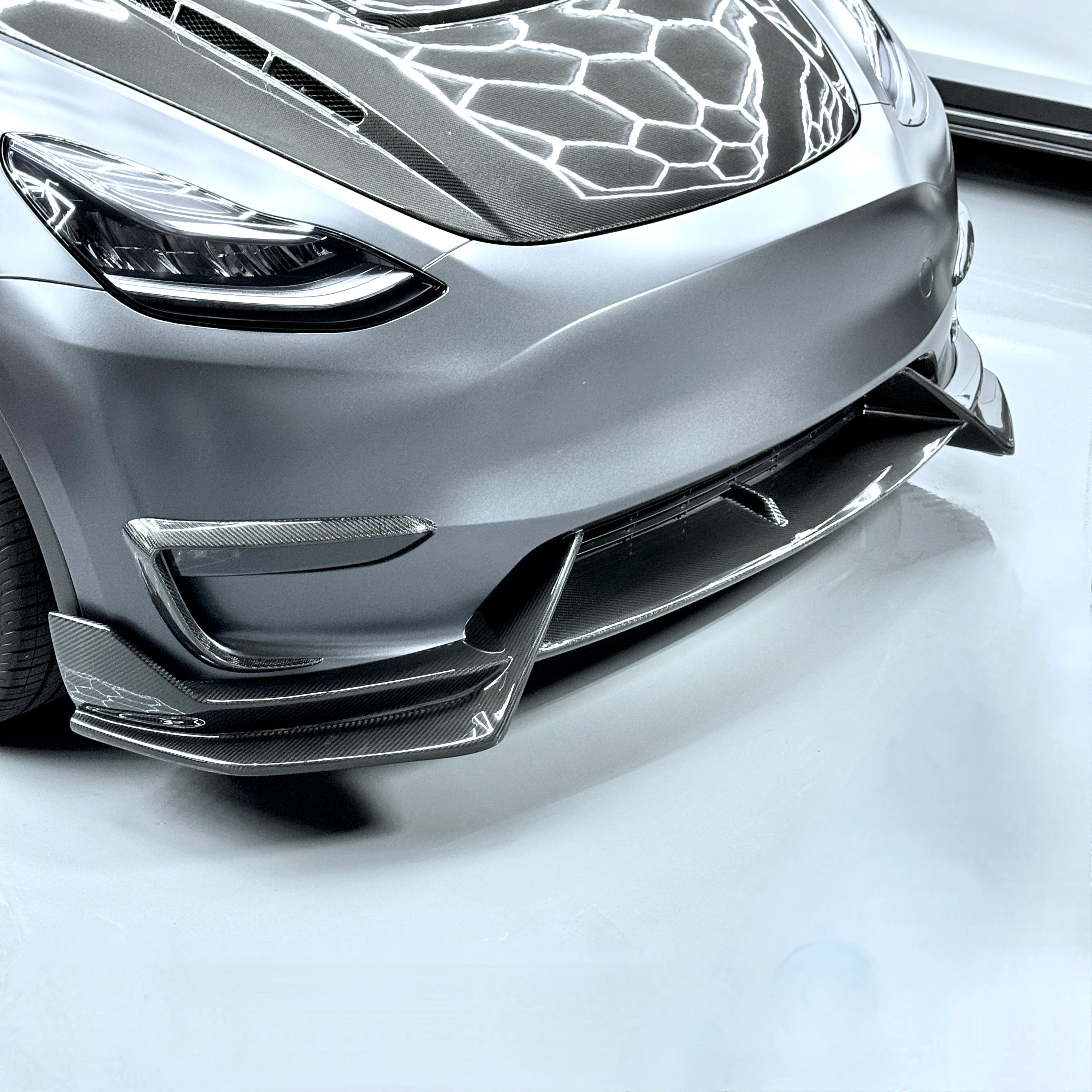 2020-2025 | Model Y Colossal Front Lip Overlay Spoiler - Real Dry Molded Carbon Fiber - Image 5