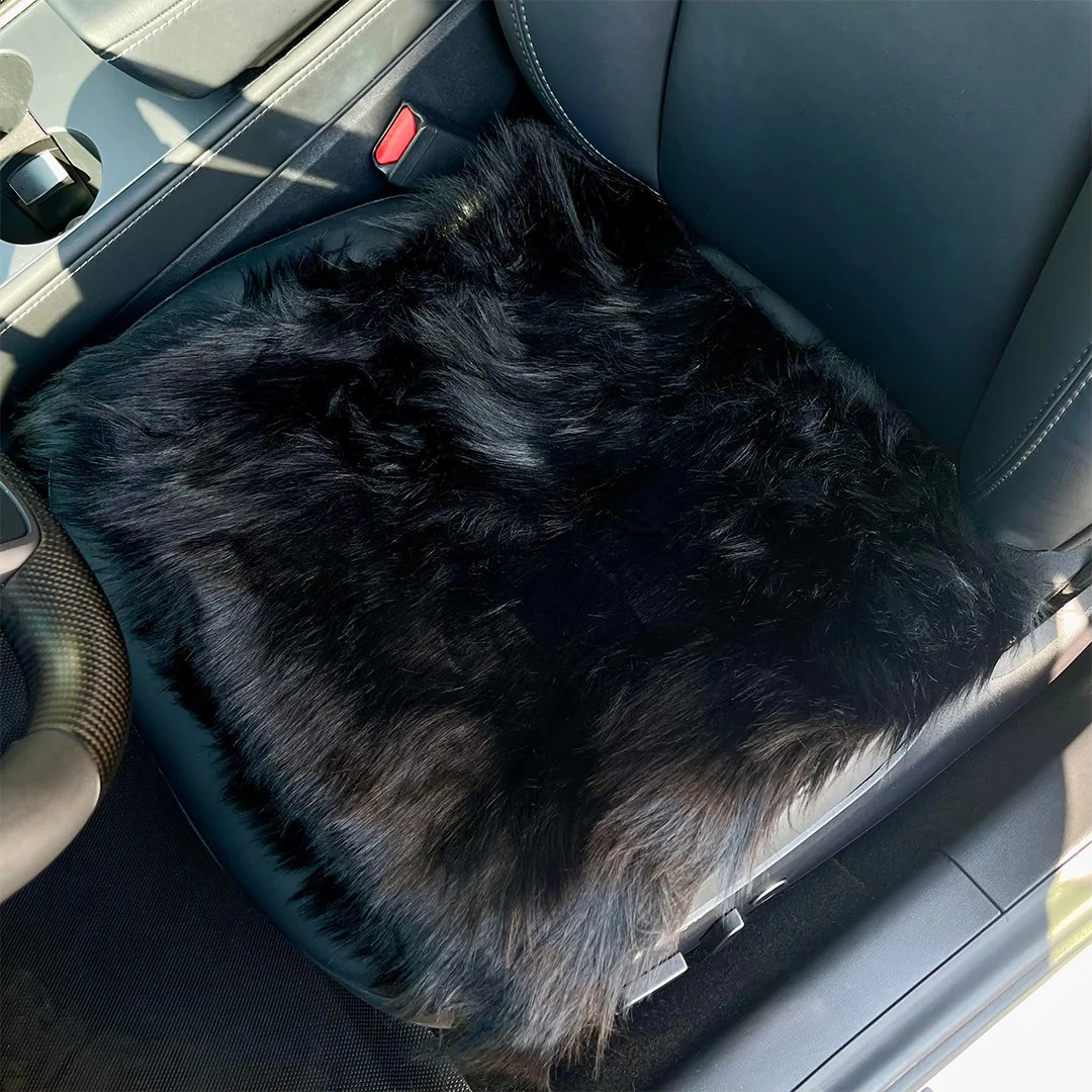 Faux Sheepskin Front Seat Covers - Black (1 Pair) - Image 6