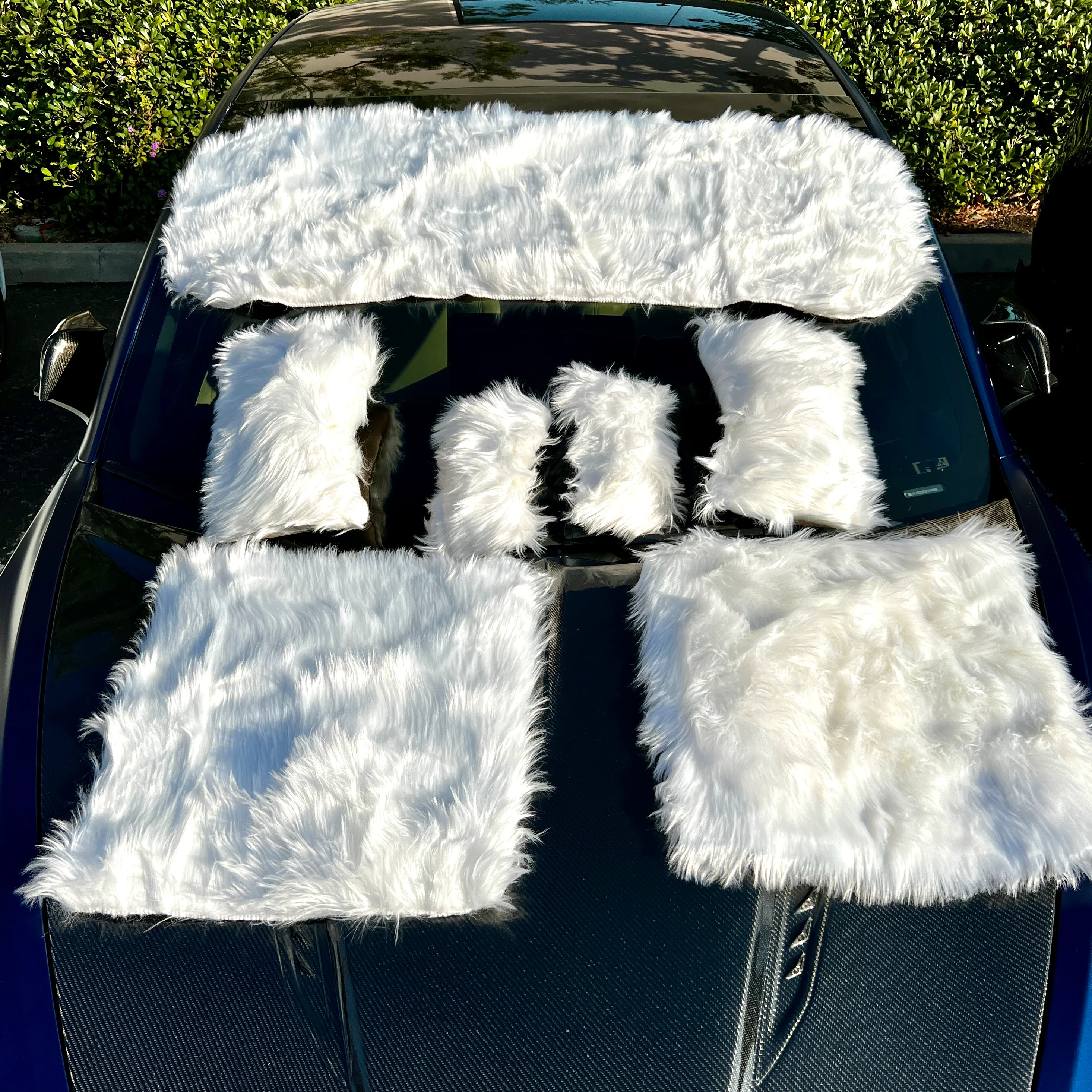 Faux Sheepskin Seat Covers, Headrests, & Pillows Front & Rear- White (SET OF 7) - Image 3