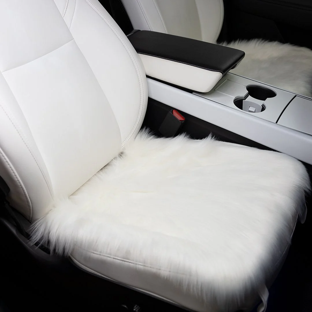 Faux Sheepskin Seat Covers, Headrests, & Pillows Front & Rear- White (SET OF 7) - Image 4