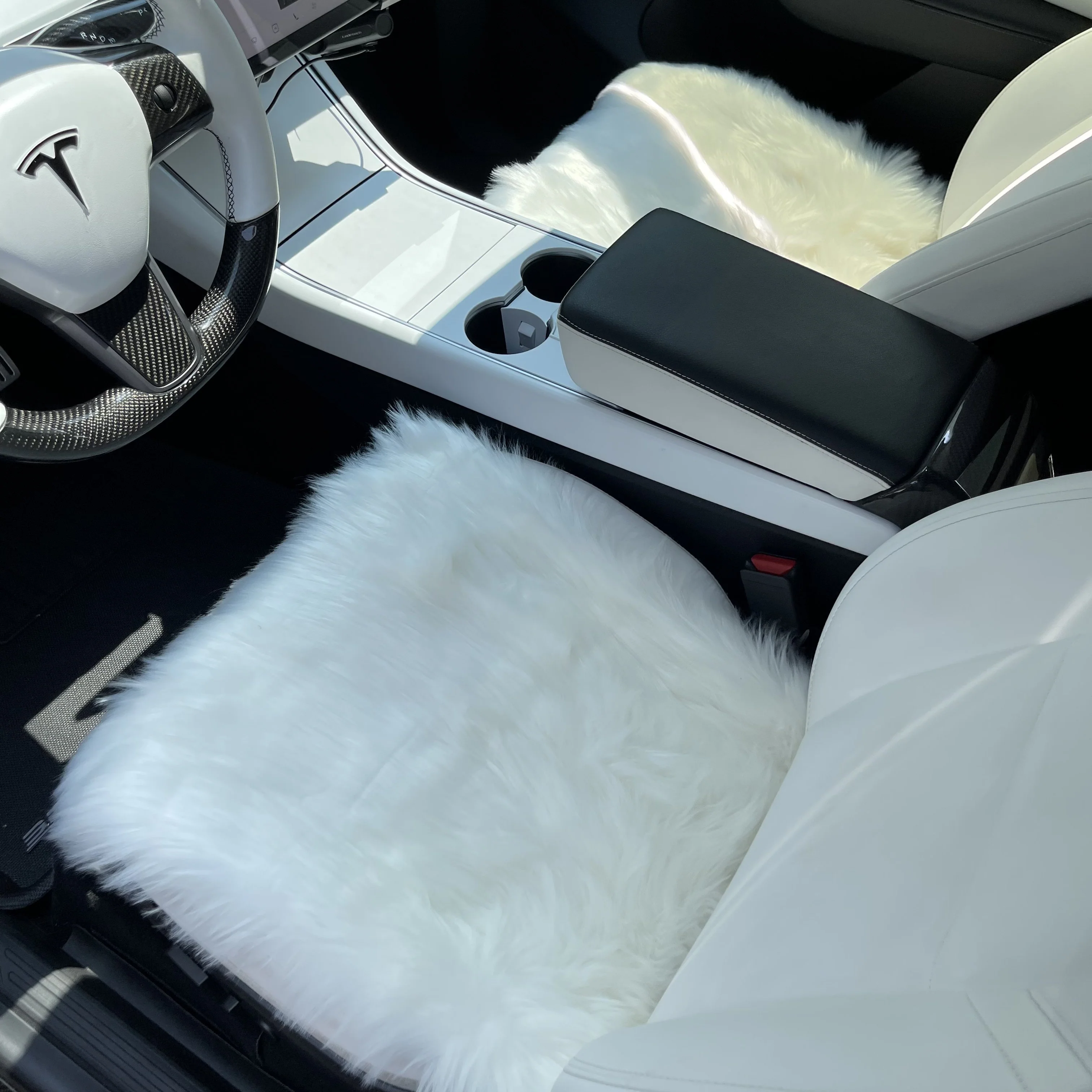 Faux Sheepskin Seat Covers, Headrests, & Pillows Front & Rear- White (SET OF 7) - Image 5