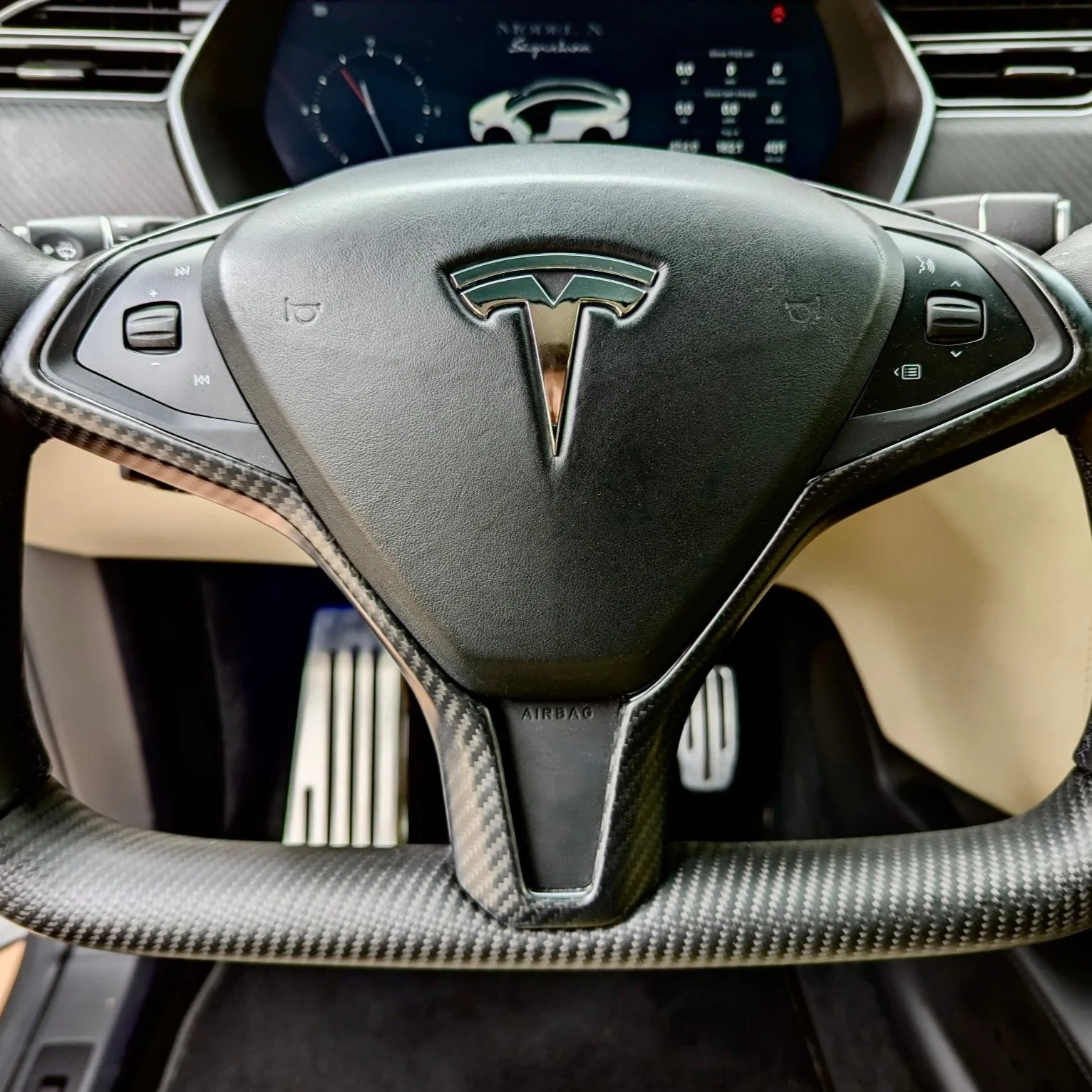 2012-2020 Model S & X Steering Wheel Bezel Overlay - Real Molded Carbon Fiber - Image 3