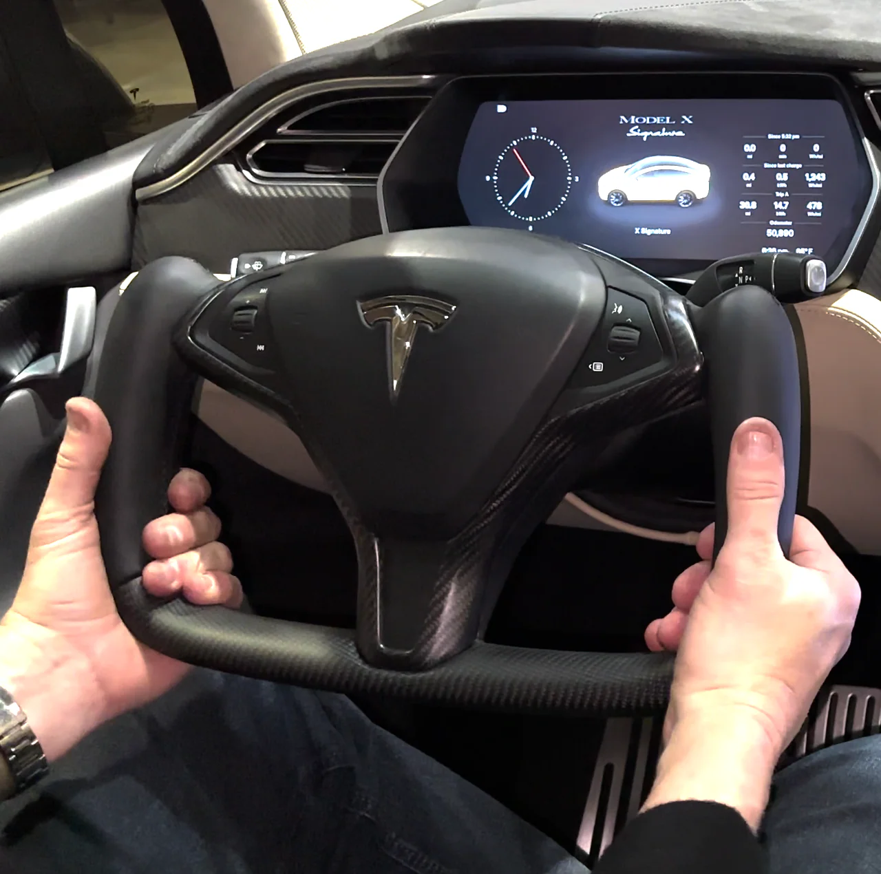 2012-2020 Model S & X Steering Wheel Bezel Overlay - Real Molded Carbon Fiber - Image 4