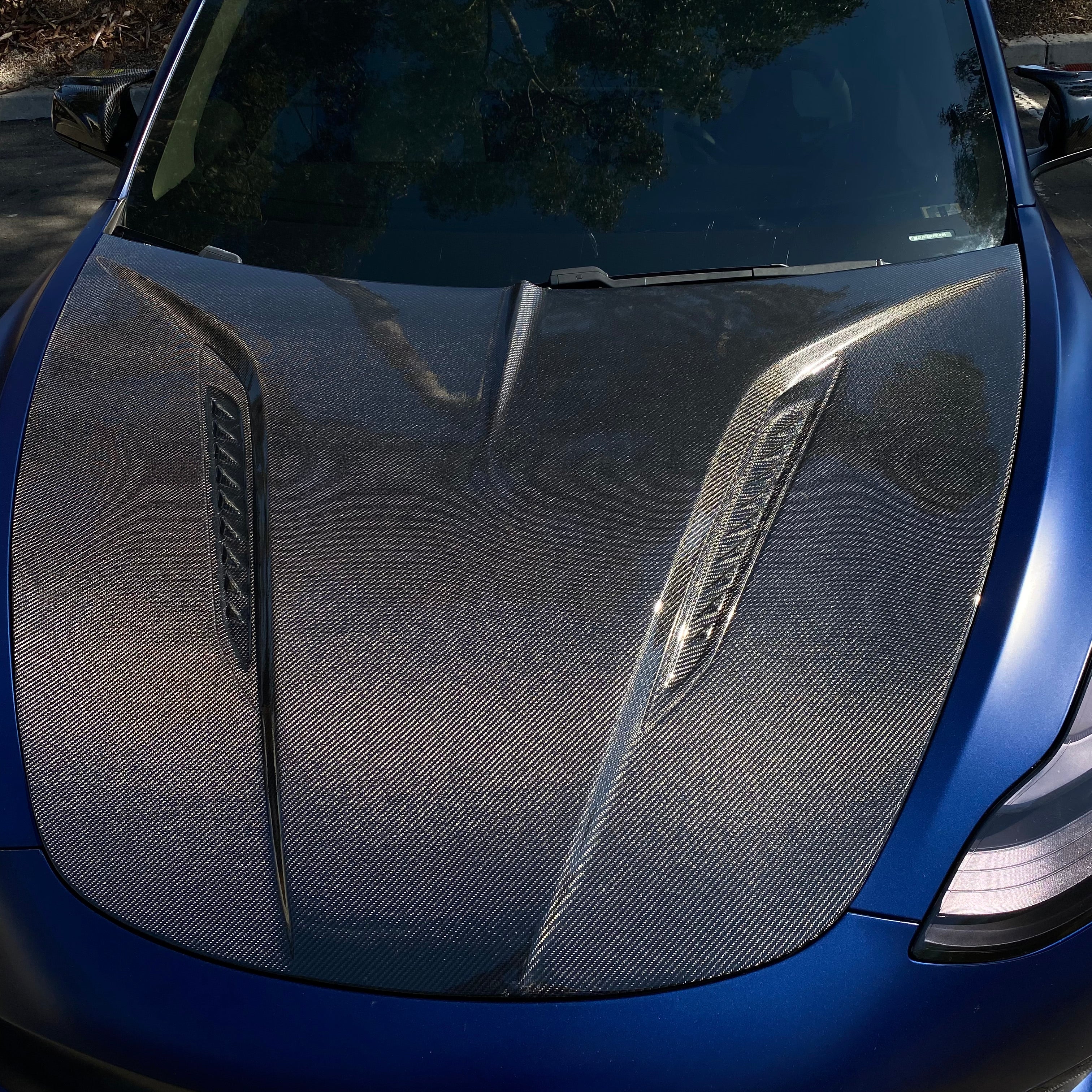 2017-2023 | Model 3 Viento Shark Tooth Hood - Dual Layer Clear Bra- Real Molded Carbon Fiber - Image 5