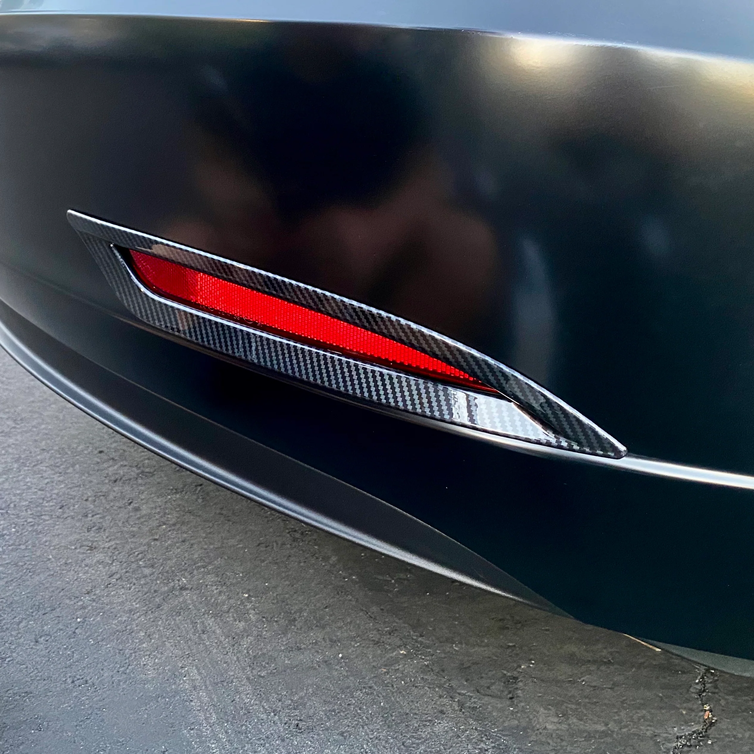 Model 3 Rear Bumper Reflector Frames (1 Pair) - Hydro Carbon Fiber Coated - Glossy - Image 3