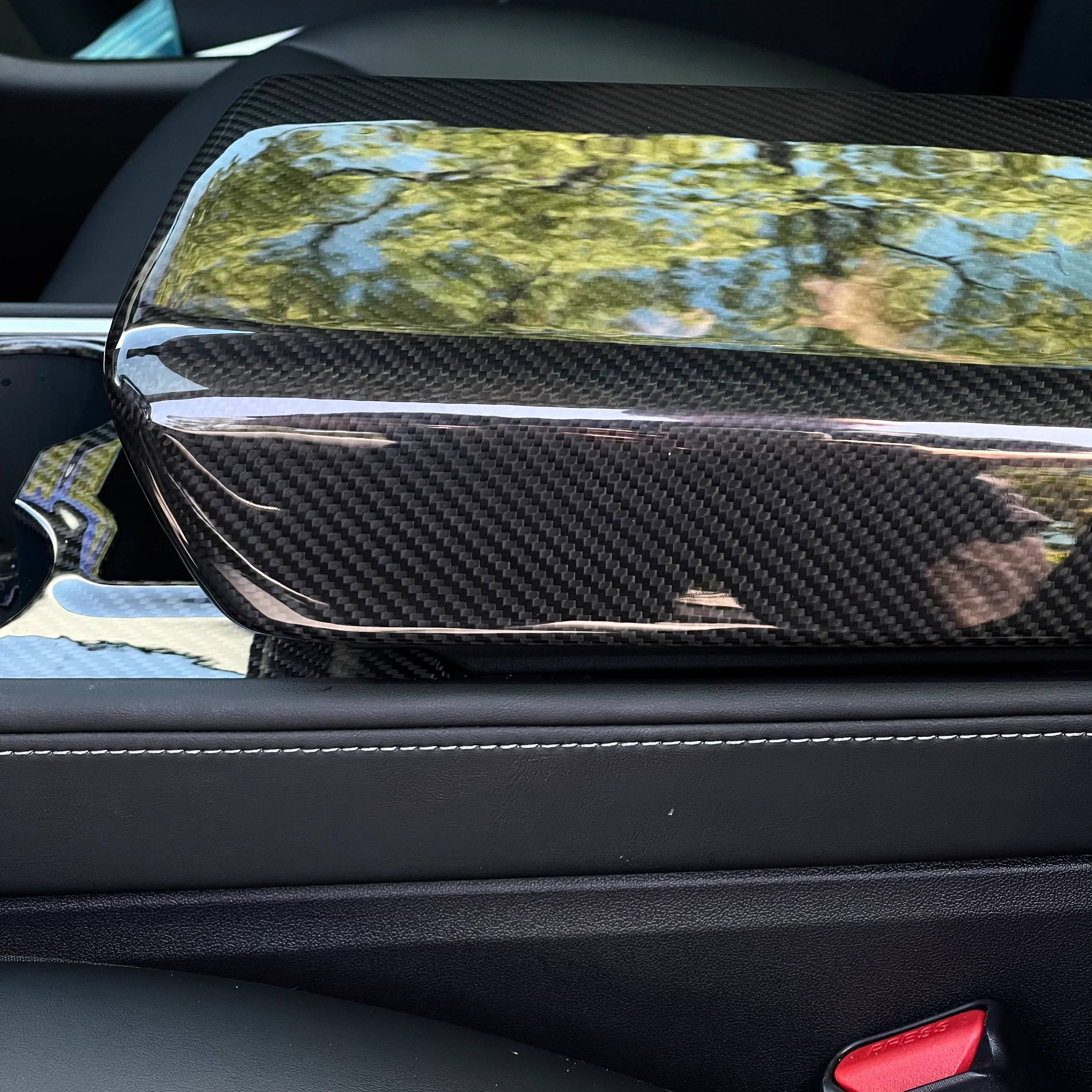 Model 3 & Y Armrest Overlay - Real Molded Carbon Fiber - Image 3