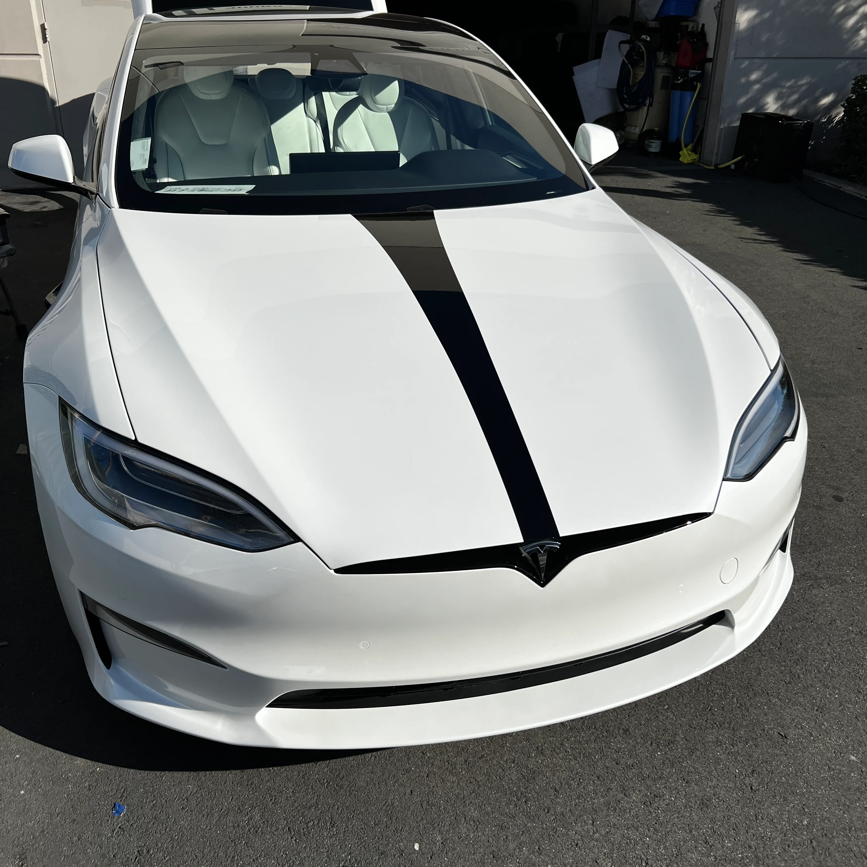 Model S Hood Racing Stripe Ultimate Plus Black PPF - Image 11