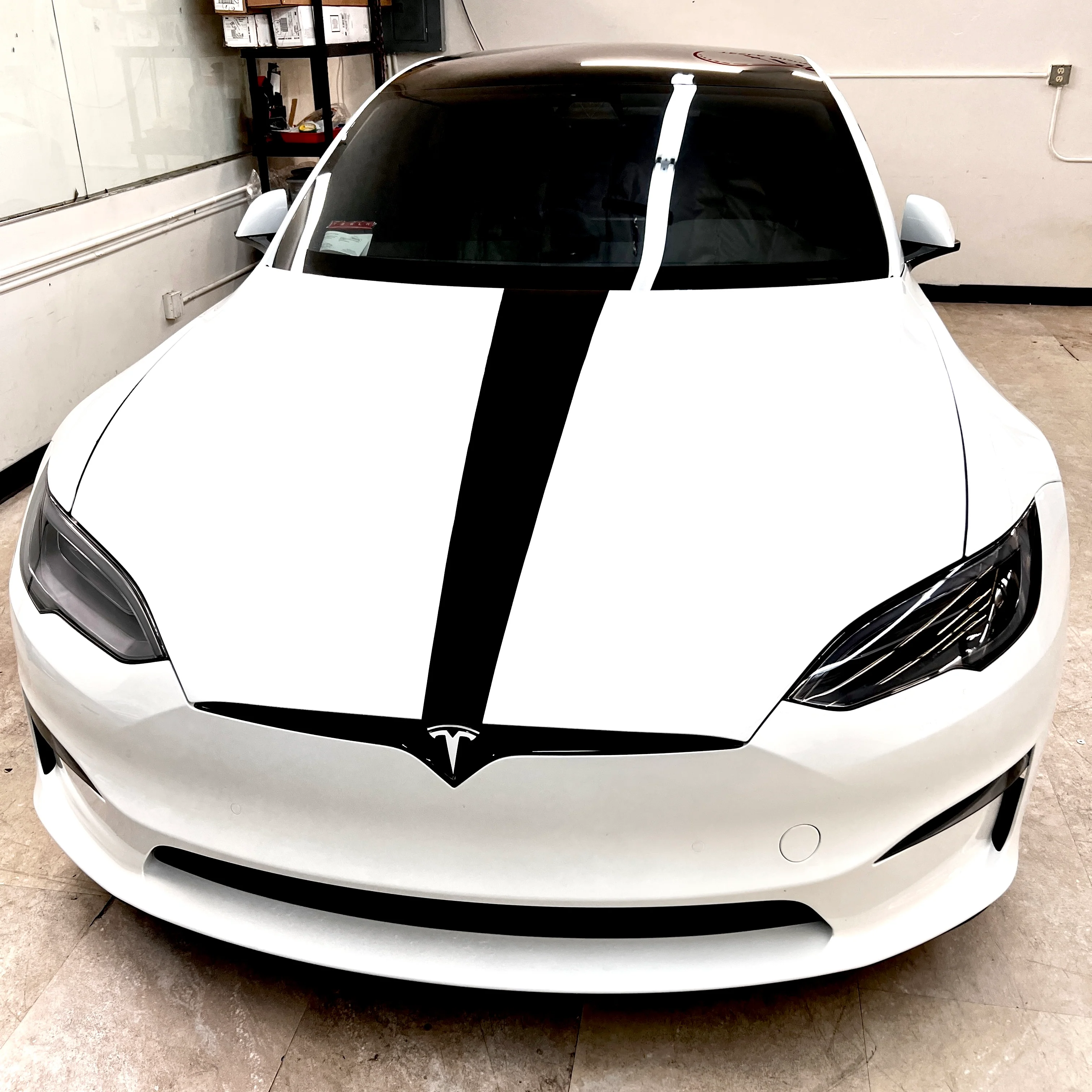 Model S Hood Racing Stripe Ultimate Plus Black PPF - Image 15