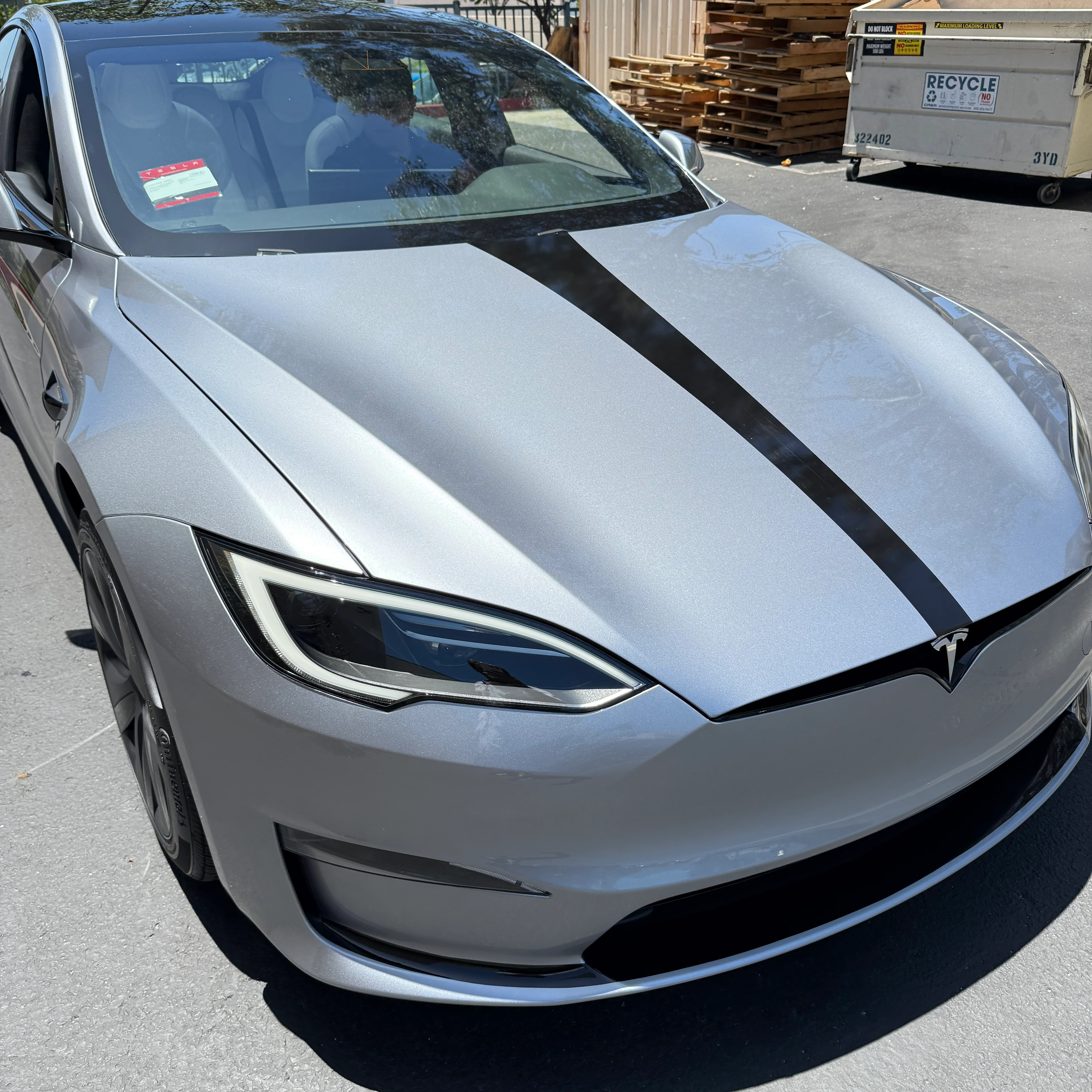 Model S Hood Racing Stripe Ultimate Plus Black PPF - Image 3