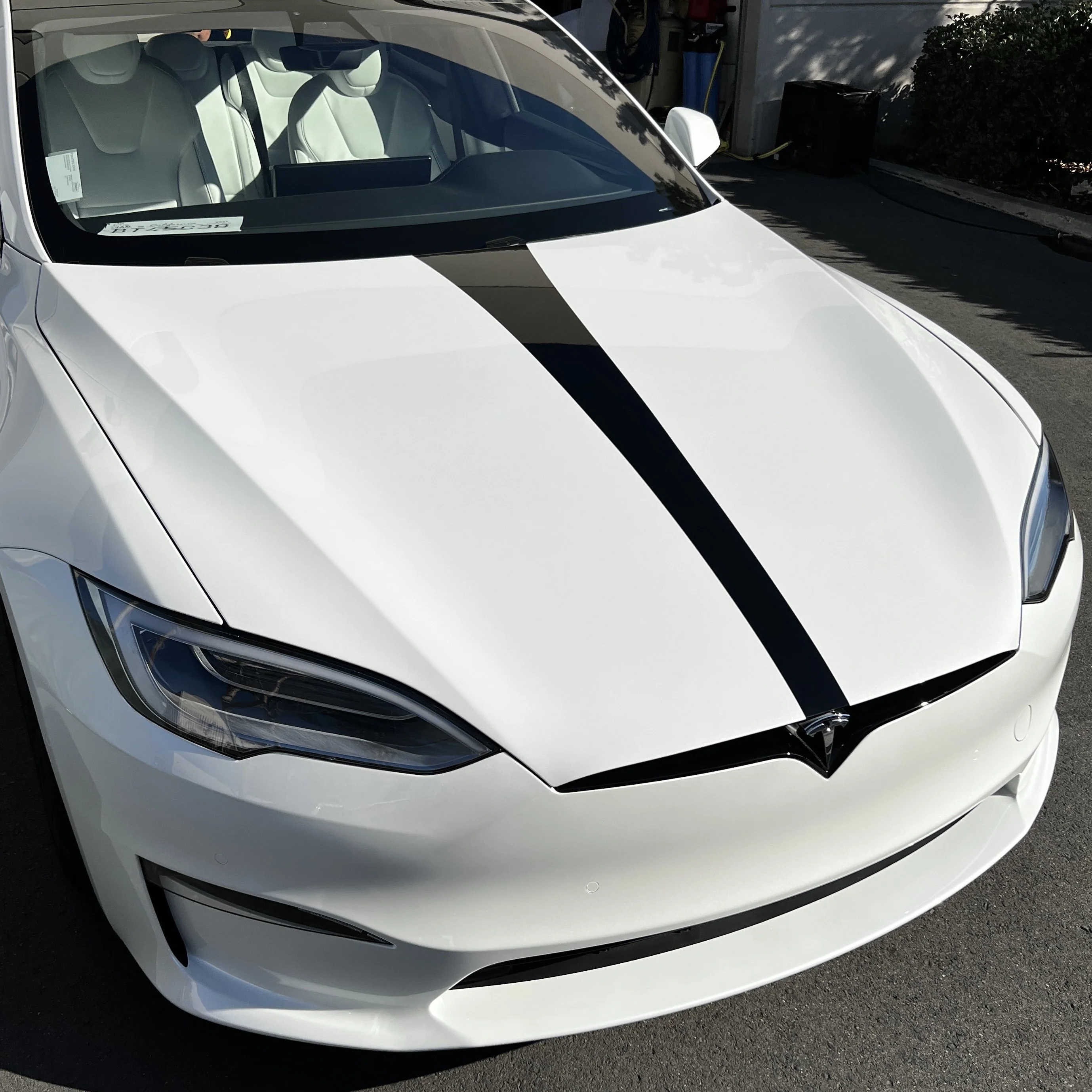 Model S Hood Racing Stripe Ultimate Plus Black PPF - Image 4