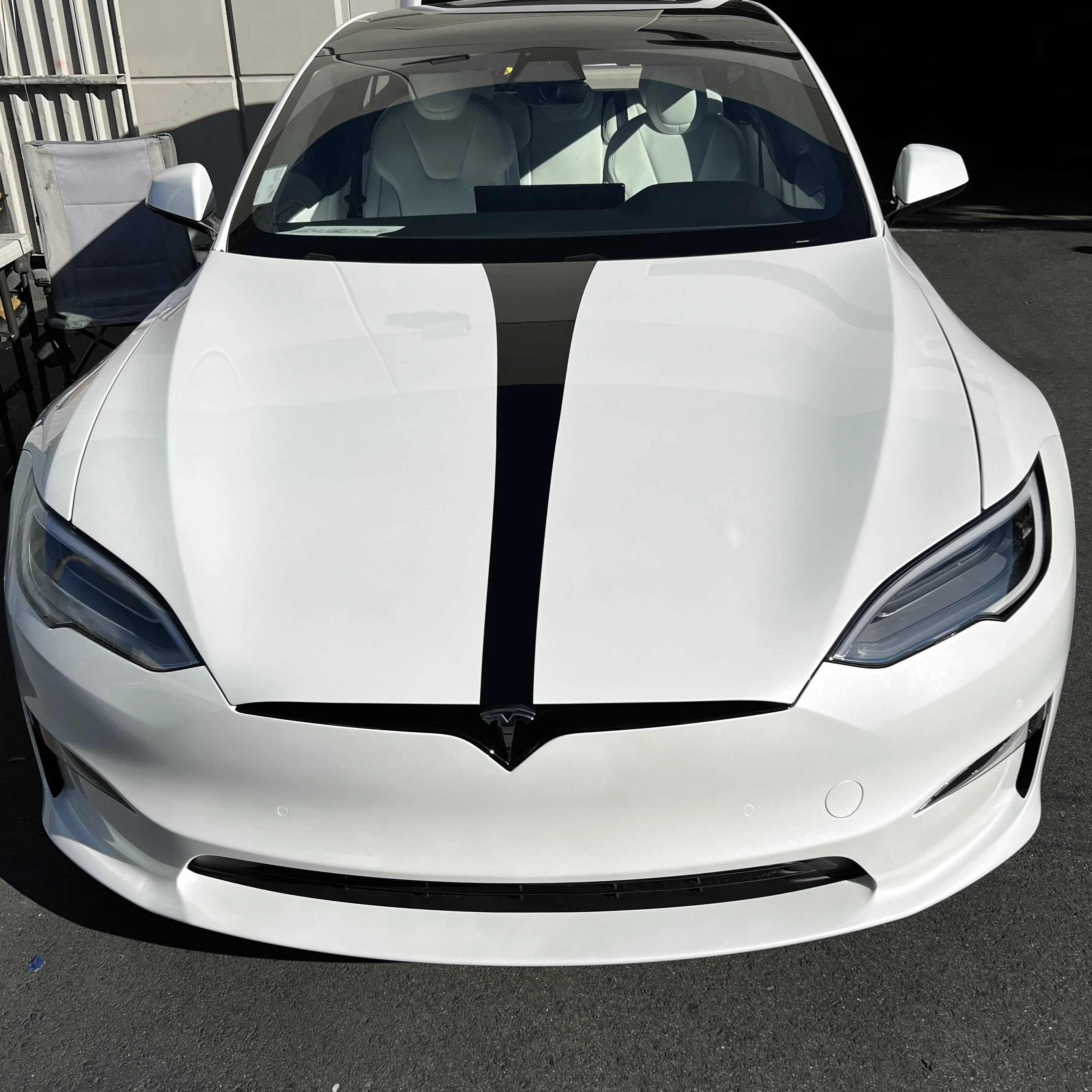 Model S Hood Racing Stripe Ultimate Plus Black PPF - Image 7