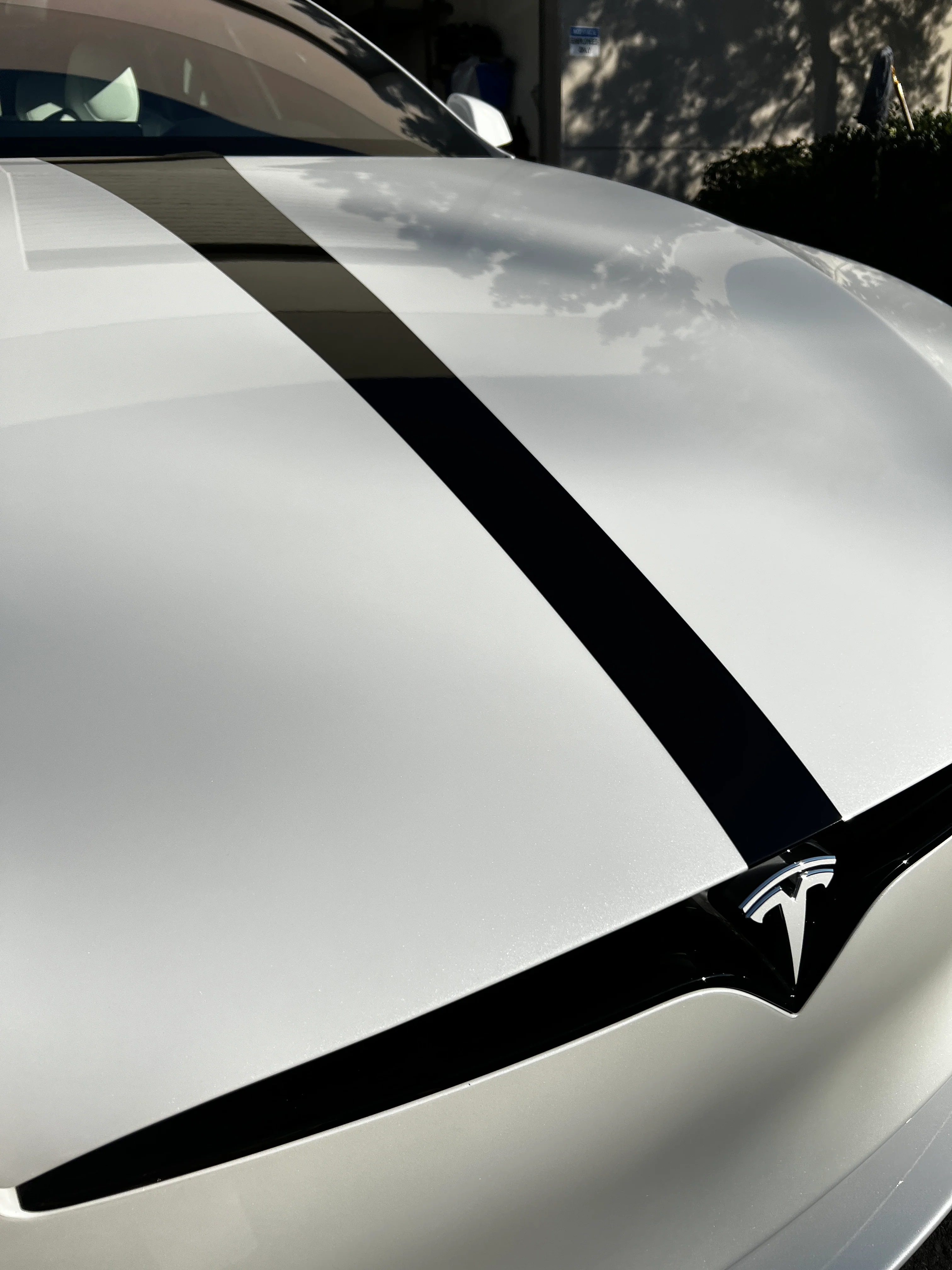 Model S Hood Racing Stripe Ultimate Plus Black PPF - Image 9